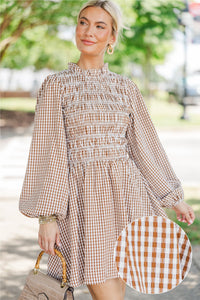 Cherish Every Moment Brown Gingham Dress