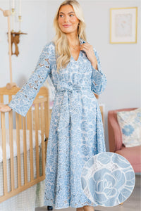 NURSING COLLECTION: About Time Blue Eyelet Midi Dress