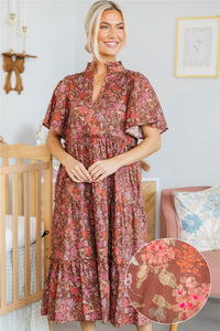 NURSING COLLECTION: Feeling Your Best Brown Floral Midi Dress
