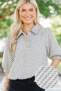 Bookmarked Gray Tweed Collared Blouse
