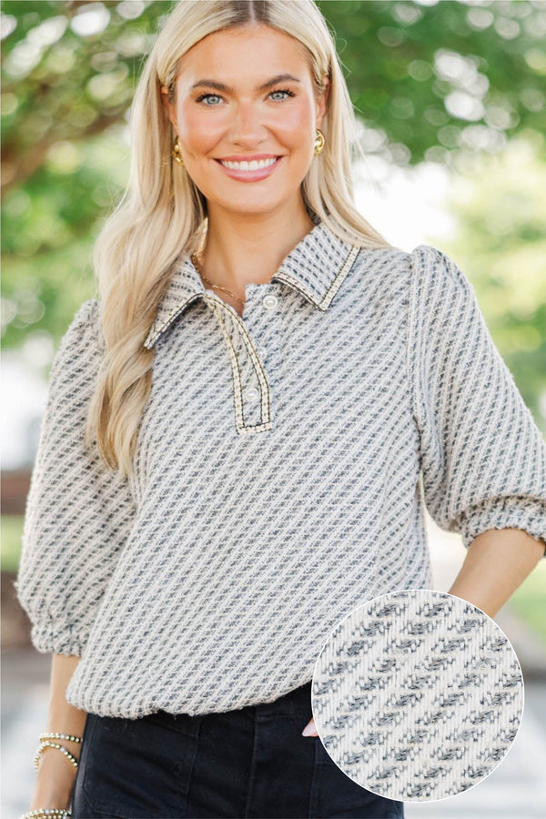 Bookmarked Gray Tweed Collared Blouse