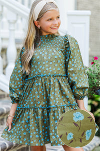 Girls: The Mariana Olive Floral Babydoll Dress