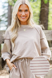 Just The Right One Taupe Striped Top