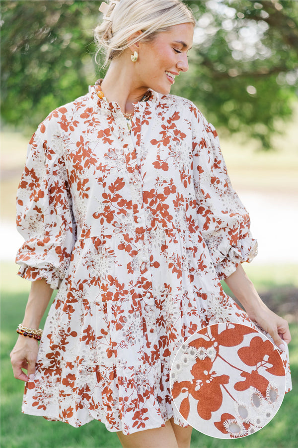Take Your Turn Rust Eyelet Babydoll Dress