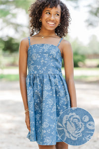 Girls: Style Structure Blue Floral Denim Dress