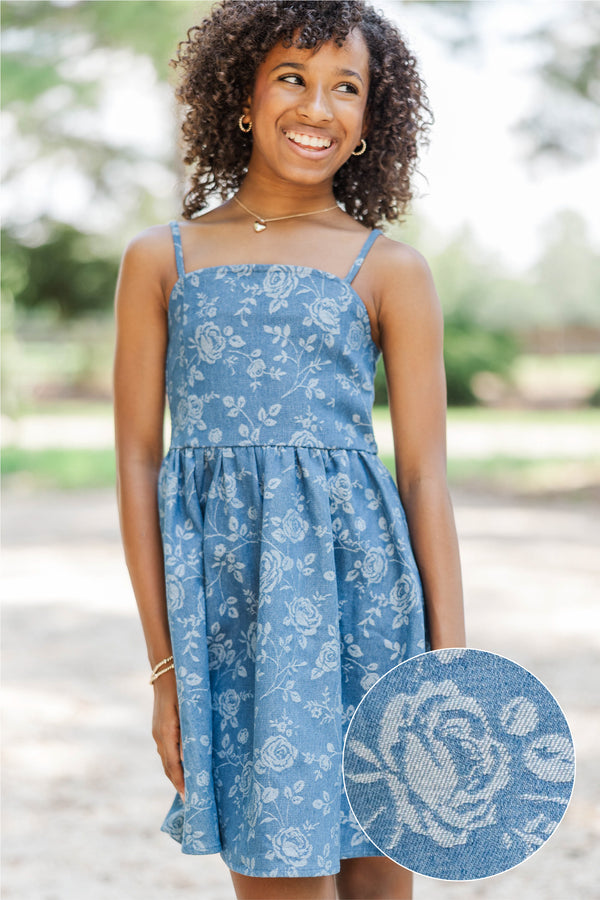 Girls: Style Structure Blue Floral Denim Dress