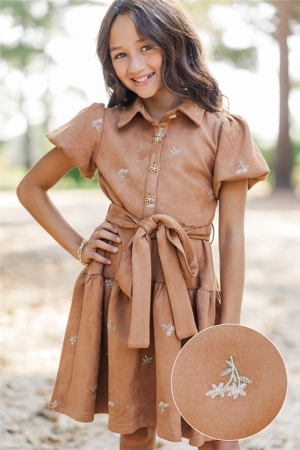 Girls: Rich in Texture Camel Suede Dress