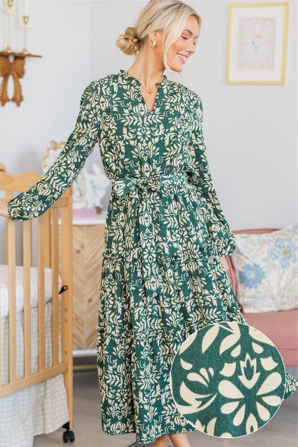 NURSING COLLECTION: Quiet Season Green Floral Midi Dress