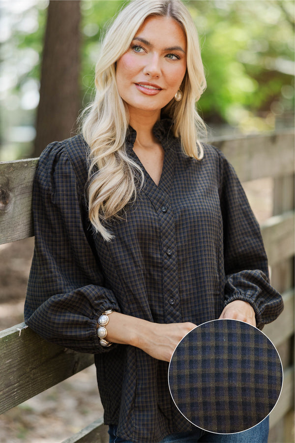 Orchard Road Olive Plaid Blouse
