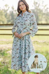About Time Light Blue Toile Midi Dress