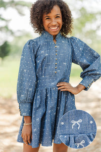 Girls: Origin Story Blue Polka Dot Denim Dress