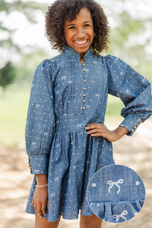 Girls: Origin Story Blue Polka Dot Denim Dress