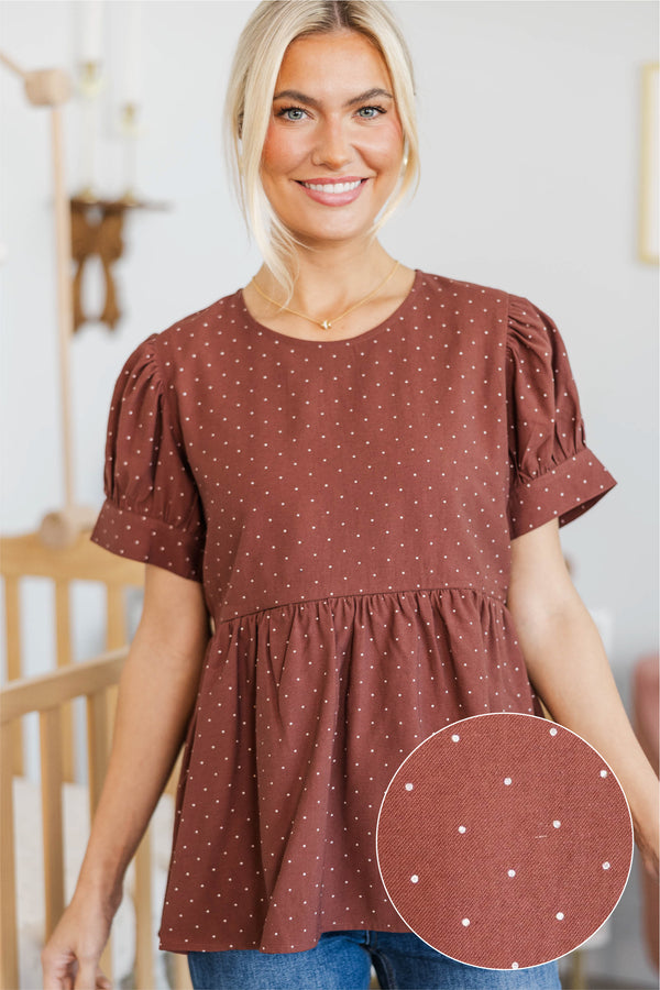 NURSING COLLECTION: The Good Find Brown Polka Dot Blouse