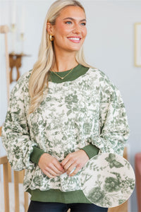 NURSING COLLECTION: Easy Morning Olive Toile Mock Neck Sweatshirt