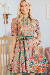 NURSING COLLECTION: Classy Intentions Rust Medallion Dress