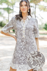 Keep The Good Brown Brocade Shift Dress