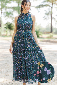 Fresh Focus Green & Black Ditsy Floral Maxi Dress