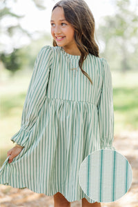 Girls: Come On Over Olive Striped Dress