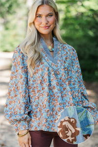 Everything In Between Gray Floral Blouse