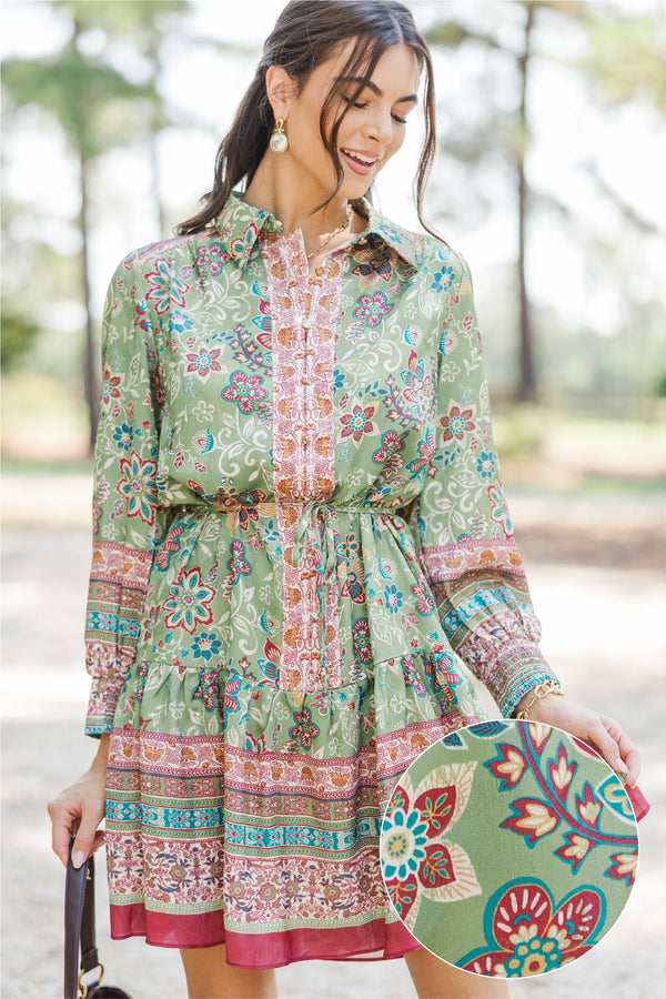 Boarding Pass Olive Floral Dress
