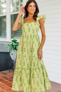 The Occasion Called For Her Green Floral Midi Dress