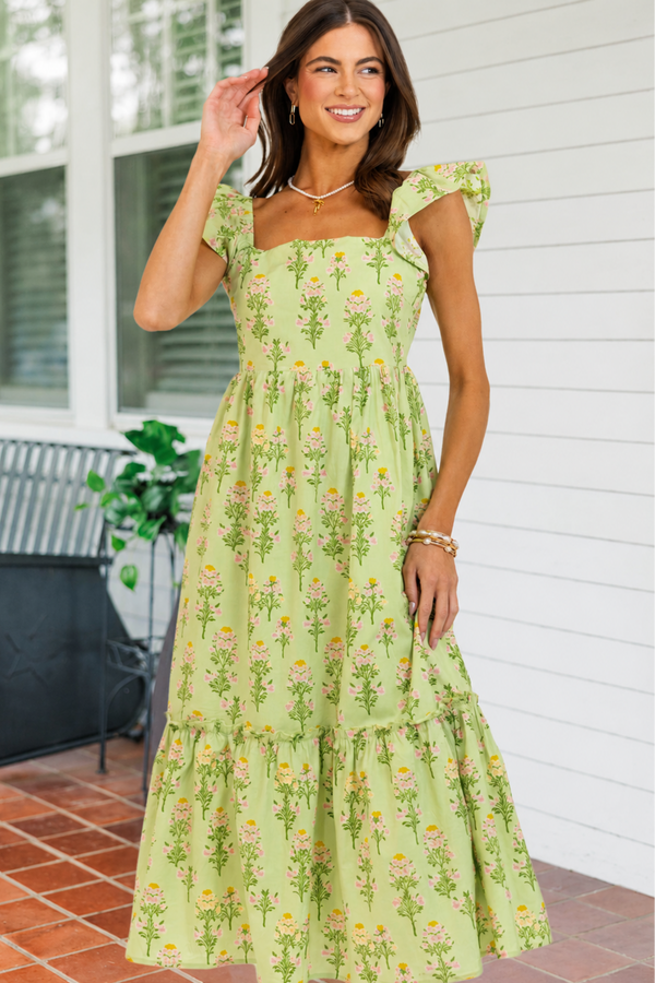 The Occasion Called For Her Green Floral Midi Dress