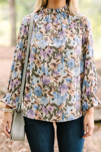Beauty And Brains Dusty Lilac Purple Floral Blouse