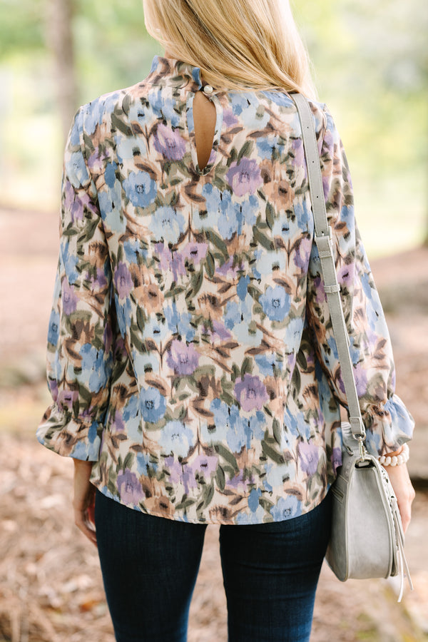 Beauty And Brains Dusty Lilac Purple Floral Blouse