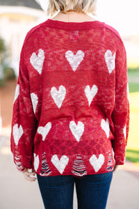Feeling Like A Queen Red Heart Print Sweater