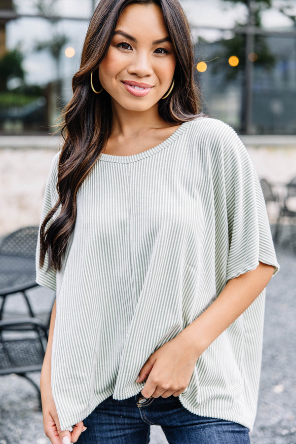 Confident Decisions Sage Green Ribbed Top