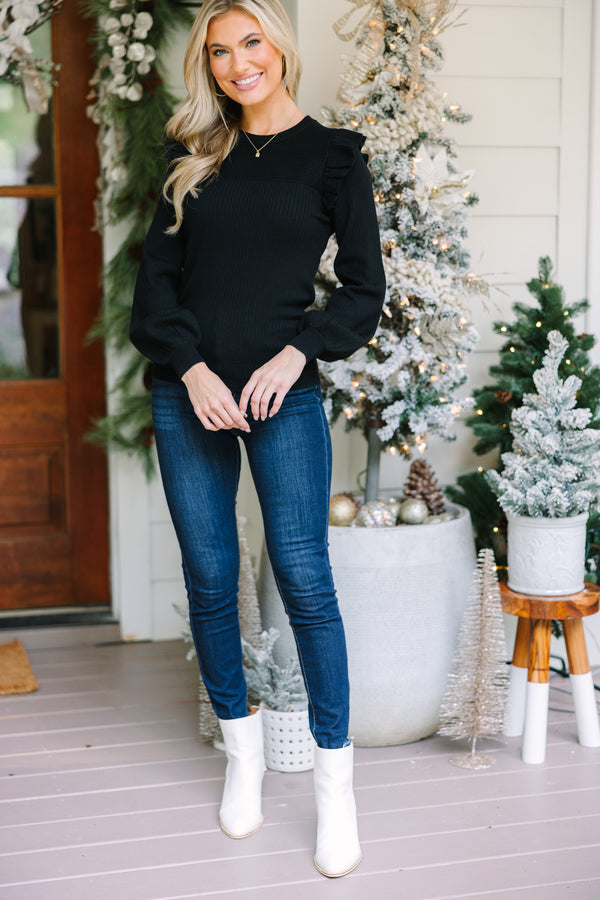 Reach Out Black Ruffled Sweater