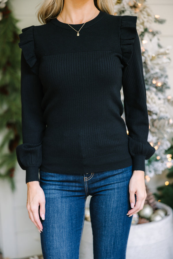 Reach Out Black Ruffled Sweater