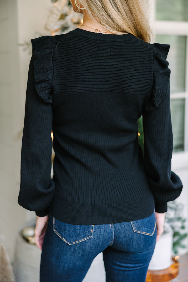 Reach Out Black Ruffled Sweater