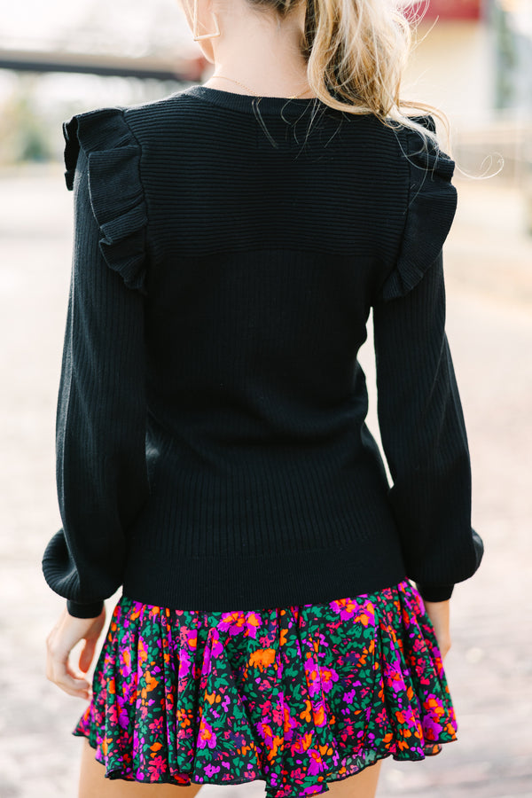 Reach Out Black Ruffled Sweater
