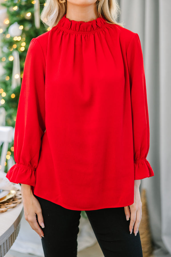 Tried And True Red Ruffled Blouse