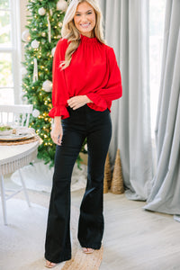 Tried And True Red Ruffled Blouse