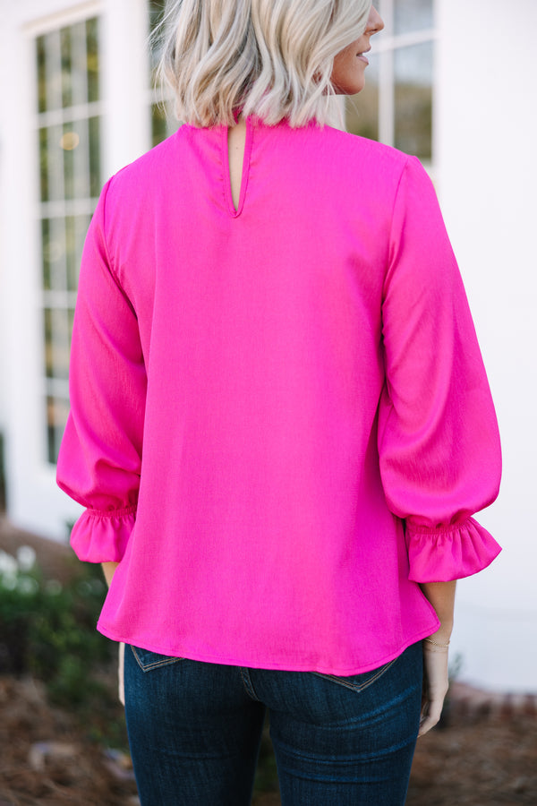 Gingham Ruffled Blouse - White/Fuchsia main image 1