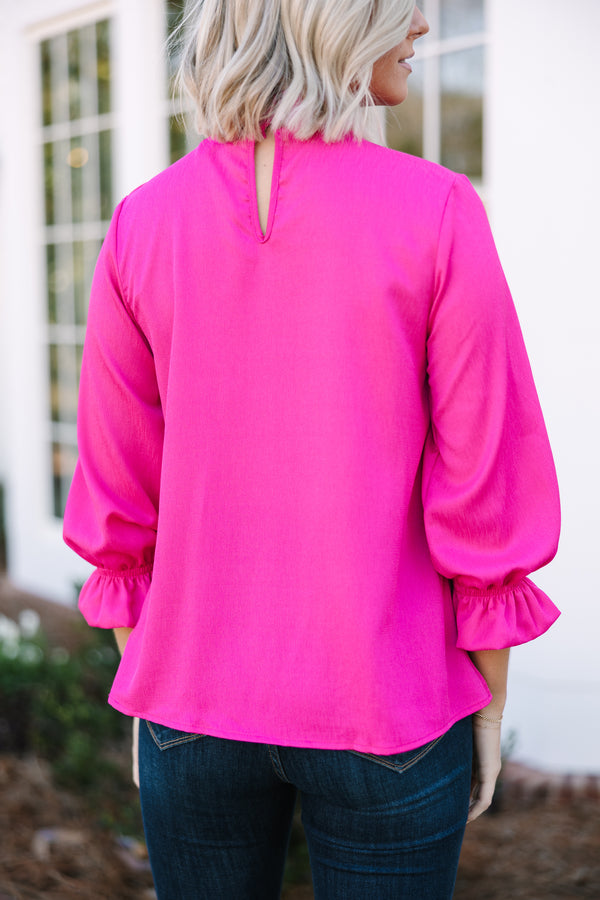 Tried And True Fuchsia Pink Ruffled Blouse