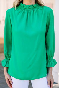 Tried And True Kelly Green Ruffled Blouse