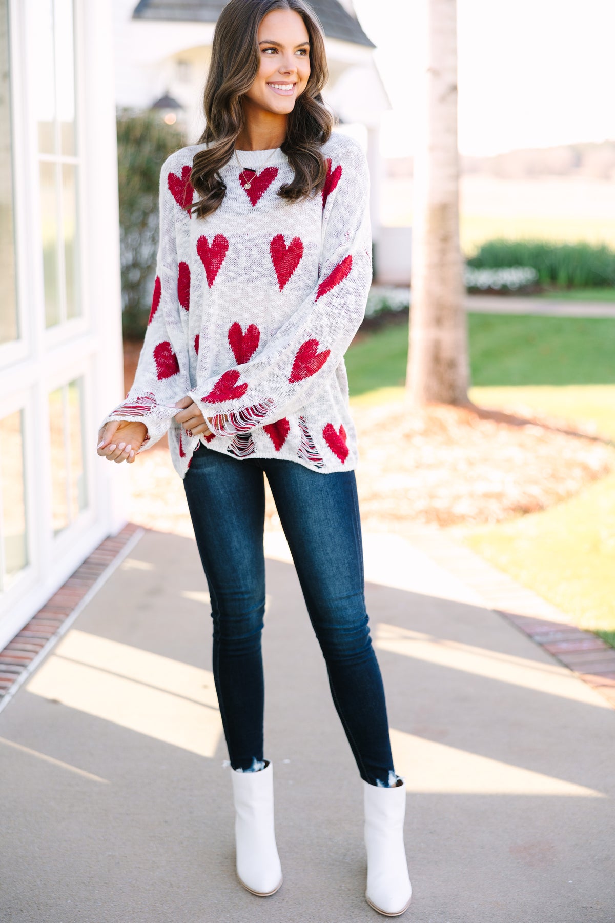 Timeless Romance Heart Cherry Print Sweater (Ivory)
