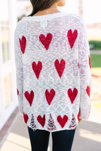 Feeling Like A Queen Ivory White Heart Print Sweater