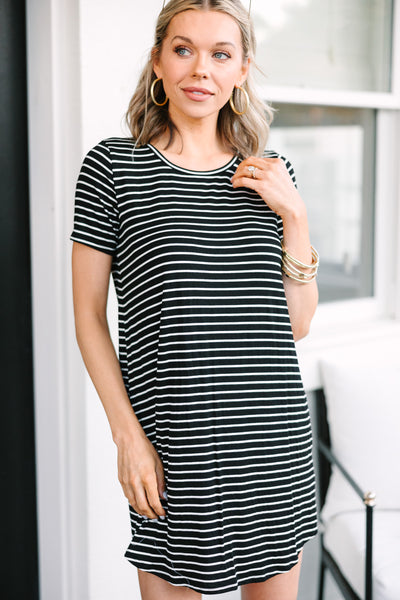 Comfy Black Striped T-shirt Dress