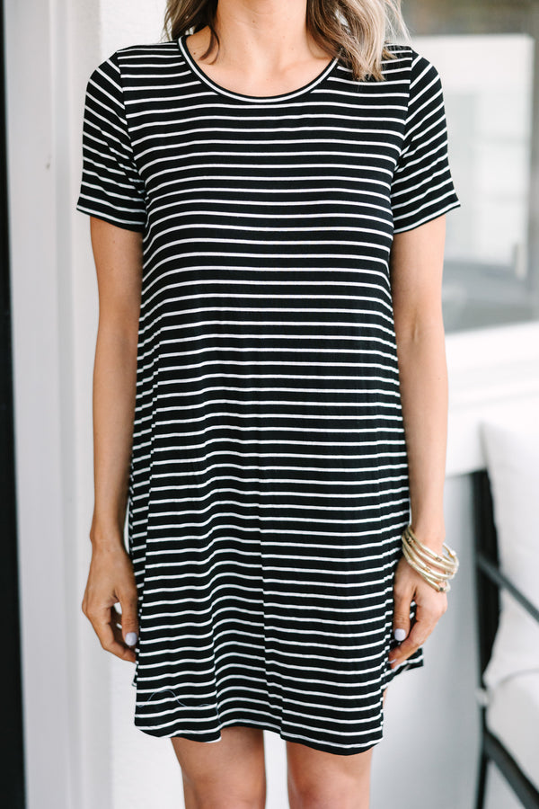 Comfy Black Striped T-shirt Dress - Casual House Dresses for Women