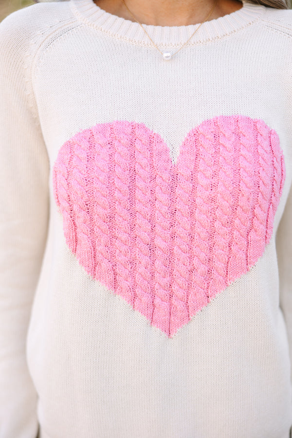 Love Pink Heart Sweater - Sweaters