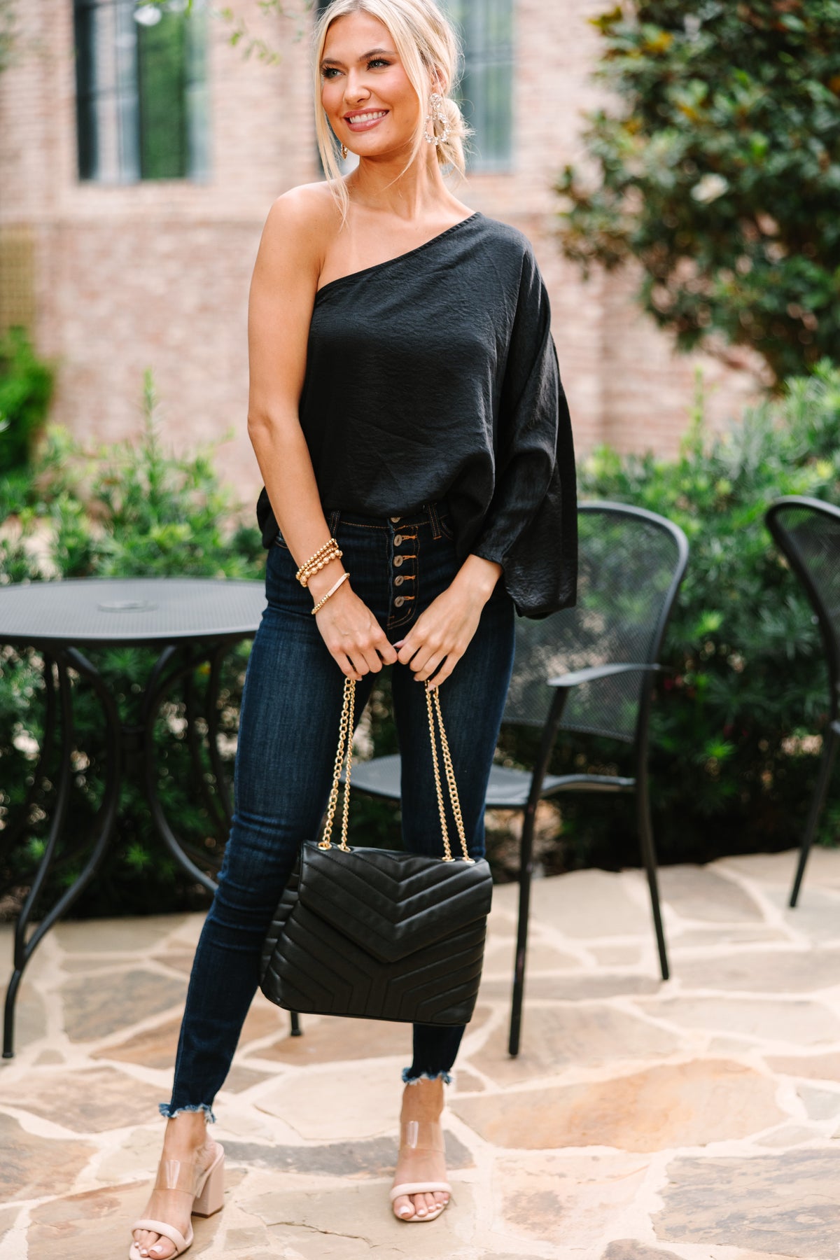 Sassy Black One Shoulder Top - Date Night Tops – Shop the Mint