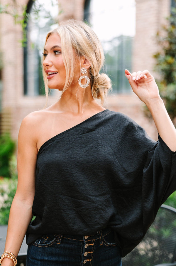 Sassy Black One Shoulder Top - Date Night Tops – Shop the Mint
