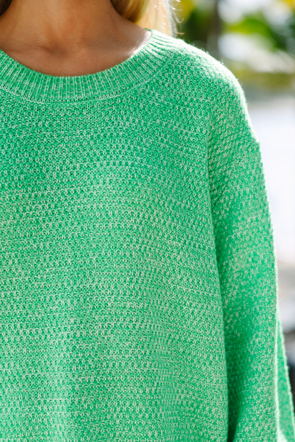 Trendy Bright Green Bubble Sleeve Sweater - Classic Sweaters for