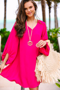 Loud And Clear Fuchsia Pink Bubble Sleeve Dress