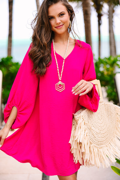 Loud And Clear Fuchsia Pink Bubble Sleeve Dress, Small - The Mint Julep Boutique