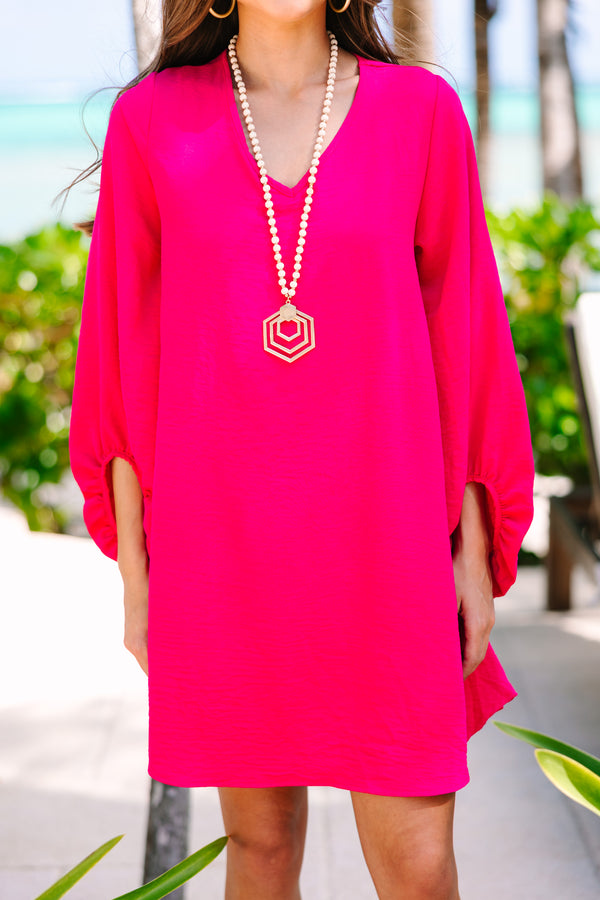 Loud And Clear Fuchsia Pink Bubble Sleeve Dress